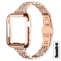 TPU dėklas + plonas dirželis Apple Watch Ultra 3 2 1 49mm, iWatch 11/10/9/8/7/6/5/4/3/2/1/SE 46mm 45 44 42 41 40 38mm laikrodžiams 38mm (series 1 2 3) rožinio aukso spalvos