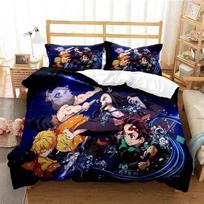 Anime Demon Slayer Nezuko Tanjirou Bedding Set Twin Queen Size Duvet Cover Pillowcase for Boys Girls Adult 70x133cm 2pcs black