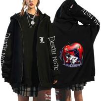 Death Note Harajuku Anime Paltai su užtrauktuku Gobtuvėliai Vyriški švarkai Laisvalaikio laisvi gobtuvai su užtrauktuku Manga L Lawliet Spausdintos viršūnės Megztiniai Unisex Couple Streetwear XXXL juoda