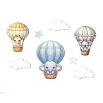9Pcs Hot Air Balloon Wall Art Cute Animal Clouds Stars 3D Wall Decor Eco-friendly Kids Room Nursery Decoration Baby Shower Gift 1 Set white
