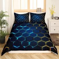 Geometry Hexagon Duvet Cover Navy Blue Comforter Cover Watercolor Honeycomb Abstract Tie Dye Bedding Set Microfiber Quilt Cover 135x200cm black