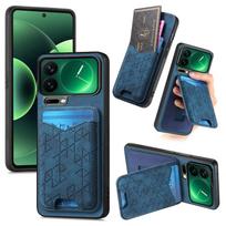 Reljefinis Retro prabangus magnetinis RFID kortelių dėklas odinis telefono dėklas skirtas Xiaomi 17 Pro Max 17Pro 15T su stoveliu atsparus smūgiams dėklas Xiaomi 12 Pro mėlyna