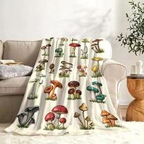 Super minkštas vilnos pledas su grybais Šiltas Lengvas Universalus visais metų laikais Puikiai tinka lovai Sofai Foteliui Flanelinis pledas Size: 75*100cm, Weight: 230 GSM beige