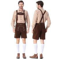 Vyrų Bavariškas Oktoberfest kostiumų rinkinys - languoti marškiniai, petnešos ir kostiumo švarkas festivaliui XL auksas