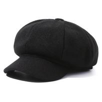 Solid Color Baker Cap Adjustable Strap Beret Hat Vintage Newsboy Cap  Unisex juoda