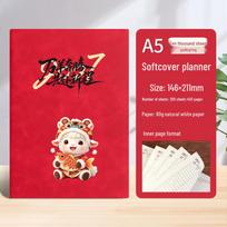 2027 Year of the Sheep Office Diary: Leather Cover Notebook with Thick Pages, One Page Per Day, Customizable Logo red