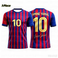 2 dalių rinkinys Yamal 10 Asmeninis Dryžuotas Futbolo Džersis T-shirt Šeimos Derinimo Rinkinys Kvėpuojantis Specialus Rinkinys Suaugusiems Vaikams 160