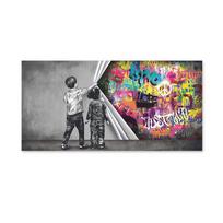Banks Graffiti Menas Pramogos Du vaikai traukia audeklinius plakatus ir spausdina drobę, piešia sienas meno paveikslėlius, skirtus svetainės namų dekoravimui 70x140cm No Frame