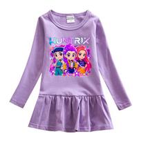 Girls Kpop Rumi Zoey Mira Hunters Print Long Sleeves Pleat Mesh Dress 130cm pink