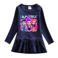 Girls Kpop Rumi Zoey Mira Hunters Print Long Sleeves Pleat Mesh Dress 130cm black