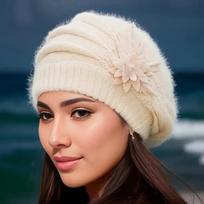 1 vnt. storesnis beretas šilta megzta vilnonė kepurė rudens žiemos mamos kepurė „pasidaryk pats“ aksesuarai moteriška žiemos gėlių kepurė white