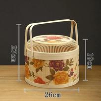 Kitchen Basket for Rice Dumplings and Mooncakes, Souvenir Packaging, Round Peony Flower, Portable Bamboo Basket, Bamboo beige