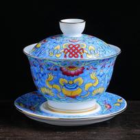 Ceramic Gaiwan, Luxury Chinese Tea Set, Tureen, Teacup, Sancai Chawan, Bowl Cup Saucer and Lid, Teaware, Color Enamel Porcelain 150ml mėlyna