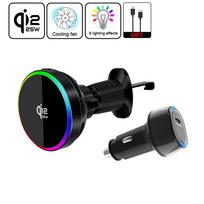 Qi2.2 25W Car Magnetic RGB Wireless Charger With Air Cooling Fan Phone Holder For Magsafe iPhone 17 16 15 14 13 12 Fast Charging Qi2.2 with Charger black