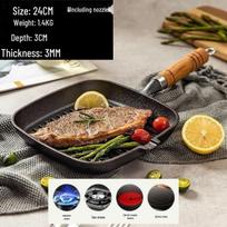Thickened Cast Iron Non-Stick Steak Frying Pan for Induction & Gas Stoves with Striped Design Cast iron, no coating, steak pan brown