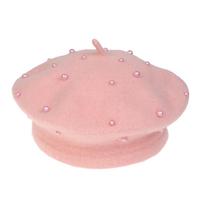 Kids Pearl Decor Beret Hat, Girls French Style Wool Painter Beret, Autumn Winter Warm Beanie Cap for 2‑6 Years Old, Head Circumference 48‑53cm One size beige