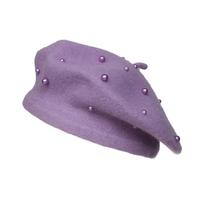 Kids Pearl Decor Beret Hat, Girls French Style Wool Painter Beret, Autumn Winter Warm Beanie Cap for 2‑6 Years Old, Head Circumference 48‑53cm One size gray