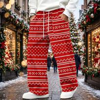 Men's Corduroy Pants Loose Fit Straight Leg Elastic Waist Casual Christmas Print S raudona