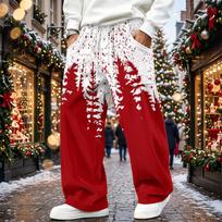Men's Corduroy Pants Loose Fit Straight Leg Elastic Waist Casual Christmas Print M geltona