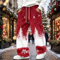 Men's Corduroy Pants Loose Fit Straight Leg Elastic Waist Casual Christmas Print XXL rožinė