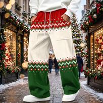 Men's Corduroy Pants Loose Fit Straight Leg Elastic Waist Casual Christmas Print XXL smėlis