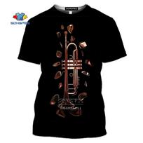 2022 3D trimito spaudinio vyriški marškinėliai Klasikinis muzikos instrumentas trumpomis rankovėmis Unisex laisvalaikio marškiniai Hip Hop viršus vyrams, moterims XXS-6XL XL brown