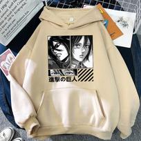 Mikasa spausdinti su gobtuvu anime Attack On Titan gatvės stiliaus vyriški moteriški dėlionės stiliaus džemperiai su gobtuvu kasdieniai laisvi megztiniai Harajuku vyriški džemperiai XXXL smėlis