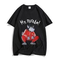 Nu Pogodi Na palauk Vilkas Kiškis Marškinėliai Animacinis Spaudinys Harajuku Kawaii Marškinėliai Unisex Mielas Marškinėliai Sudaderas Apvalus Kaklas Viršutiniai 4XL black