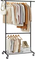 SONGMICS metalinis drabužių stovas su dviem reguliuojamais strypais, iki 110 kg, juodas, HSR62BK