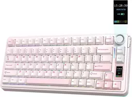 Epomaker mechaninė belaidė žaidimų klaviatūra RGB, 75% ANSI, 80 klavišų, TFT ekranas, Hot-Swap, Silent Cotton Candy, rožinė, EA75 MAX