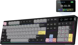 Epomaker belaidė mechaninė žaidimų klaviatūra su RGB, ekranu ir ratuku, 10000 mAh, 104 klavišai, TH108 PRO