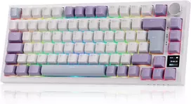 Epomaker mechaninė klaviatūra 75% ISO-DE QWERTZ, RGB, TFT ekranas, belaidė, balta/violetinė