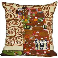 Custom Art Pattern Pillow Cases Gustav Klimt Square Pillowcase Christmas Zippered Pillow Cover 45*45cm(One Side) 12x12Inch brown