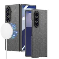 Magnetinis belaidžio įkrovimo dėklas, skirtas Samsung Galaxy Z Fold 7, su lenktu nailono odos kraštu, ekrano stiklo dangtelis, skirtas Galaxy Z Fold 7 dėklui Galaxy Z Fold5 pilka