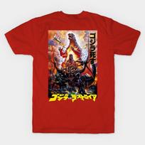 Asian Size Men Print T-shirt Godzilla Vs Destoroyah No-Cut Heat Transfer Print Cotton Tshirt M raudona