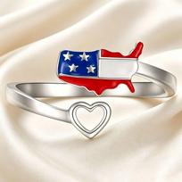 Yanbai Patriotic US Flag Map Drip Glaze Open Ring - European American Independence Day Gift 7.4 sidabras