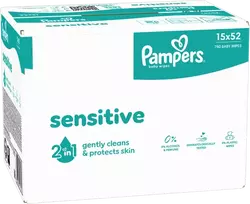 Pampers Sensitive Servetėlės Kūdikiams, 15 Pakuotė, 780 Servetėlės