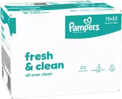 Pampers Fresh Clean Plastic Free Servetėlės Kūdikiams, 15 Pakuotė, 780 Servetėlės