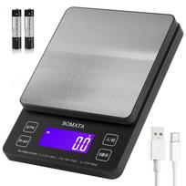 BOMATA Digital Kitchen Scale, 0.1 Increments, 5kg Capacity, Full View Backlit Screen, USB Charging, Stainless Steel. gray