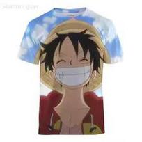 Boys One Piece Zoro Three Swords T-Shirt Summer Anime Short Sleeve Tops Kids Breathable Jersey Quick-drying Streetwear 160 red