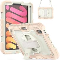 Case for iPad Mini 7 (A17 Pro)/ Mini 6 8.3'' with Screen Protector Pencil Holder [360 Rotating Hand Strap] &Stand Shockproof For iPad Mini 7 6 pink