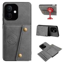 Vintage Leather Card Holder Phone Case for Xiaomi Redmi Note 17 Pro 5G Card Pockets Dual Snap Buttons Flip Wallet Shell Redmi Note 17 Pro 5G gray