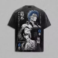 Manga BLEACH Ulquiorra Cifer Grimmjow Jaegerjaques Graphic T‑shirt Unisex Vintage Washed Cotton Short Sleeve Streetwear Tops XL gray