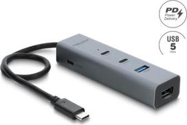 Delock 4 portų USB 5Gbps šakotuvas su USB Type-C™ kištuku į 2 x USB Type-A lizdus + 2 x USB Type-C™ lizdus ir PD 100 W (64378)