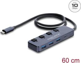 Delock USB 10Gbps šakotuvas su 3 x USB Type-A ir 1 x USB Type-C™ prievadu bei jungikliu (64384)