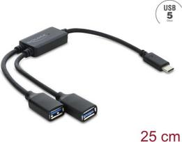 Delock USB 3.2 Gen 1 2 prievadų USB Type-A šakotuvas su USB Type-C™ jungtimi, 25 cm (64373)