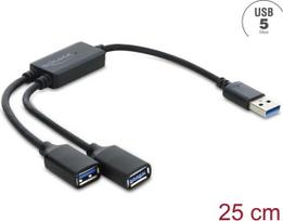 Delock 2 portų USB 5Gbps Type-A kabelio šakotuvas su USB Type-A jungtimi, 25 cm (64374)