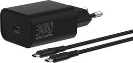 4smarts VoltPlug PD 30W sieninis įkroviklis, 1x USB-C, su USB-C kabeliu 1,5 m, juodas