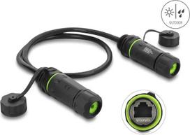 Delock dvigubas kabelio jungtis RJ45 lizdas į RJ45 lizdą Cat.6A, skirta montuoti su M20 x 1.5 mm sriegiu, IP68, atspari dulkėms ir vandeniui, 0.5 m, juoda (91839)