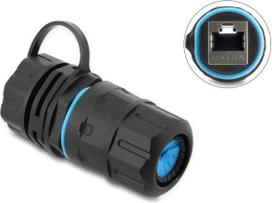 Delock kabelio jungtis RJ45 lizdas į RJ45 lizdą Cat.6A su M23.5 x 1.5 mm sriegiu ir dangteliu su korpusu IP68 atspari dulkėms ir vandeniui (91841)